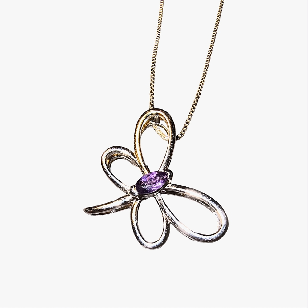 Amethyst & Sterling Silver Dragonfly Pendant Necklace